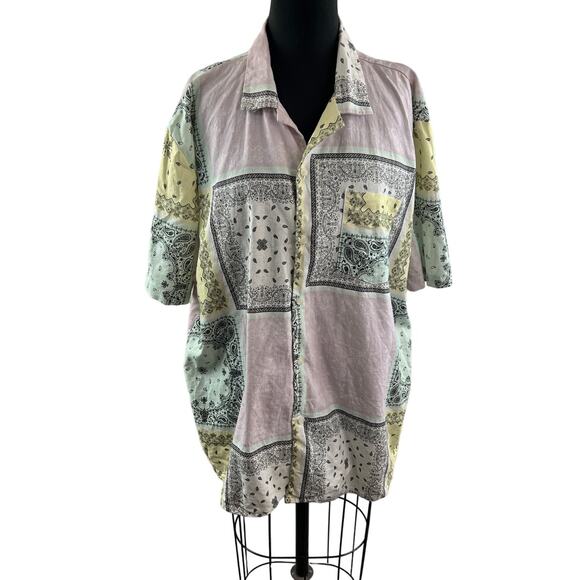 ZARA Mens Relaxed Fit Bandana Print Button Down Shirt Top Pastels Size L Large - Picture 1 of 8